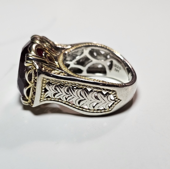 Authentic Michael Valitutti Red Quartz & Rubies Ring Sterling Silver & 18k Sz 6! - Picture 3 of 6